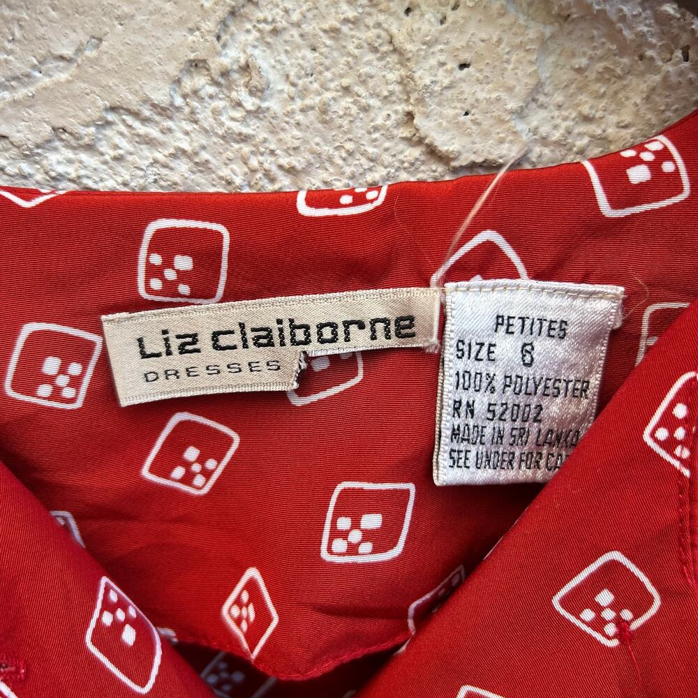 Vintage Liz Claiborne Dice Print Drop Waist Dress Size XS Petite - Picture 4 of 4